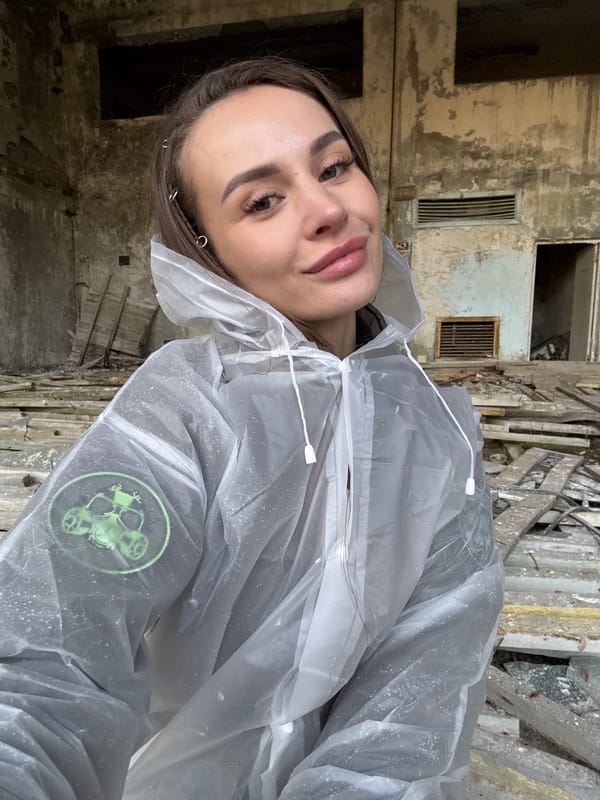 Tourist takes selfies at abandoned Prypiat amusement park