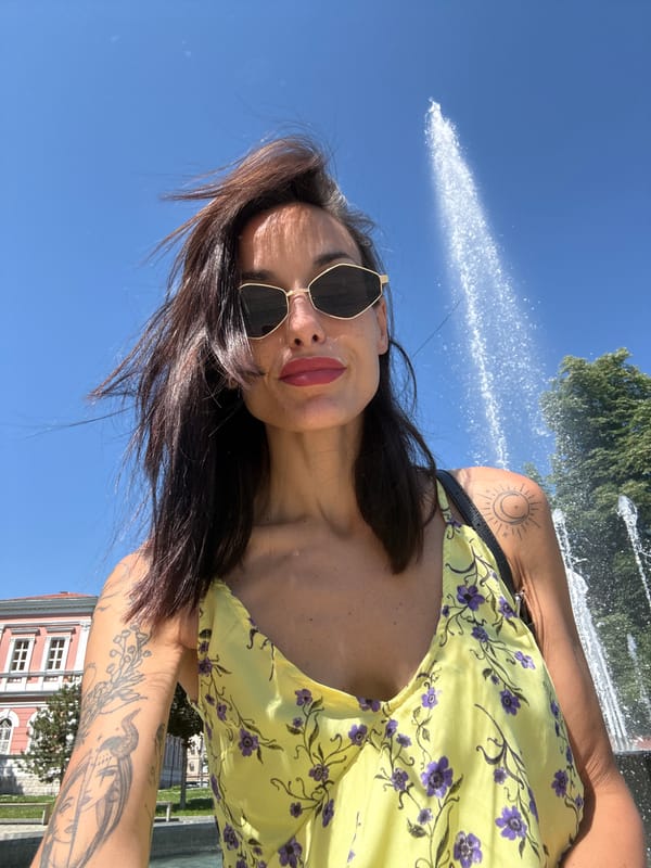 Tourist captures selfie at Pleven City Garden fountain