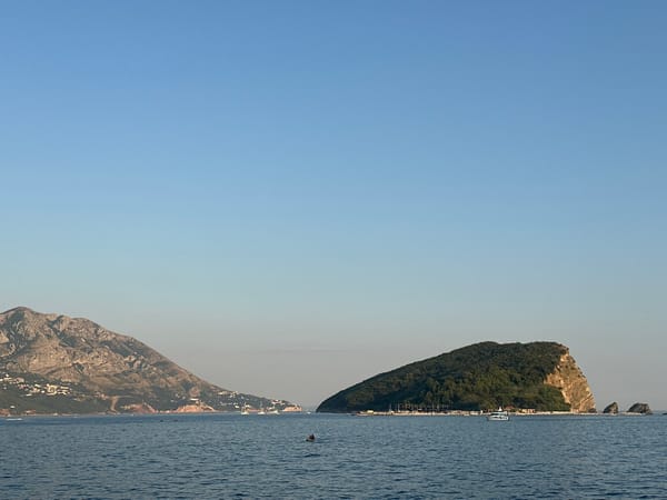 Budva's Adriatic coastline on a quiet July afternoon
