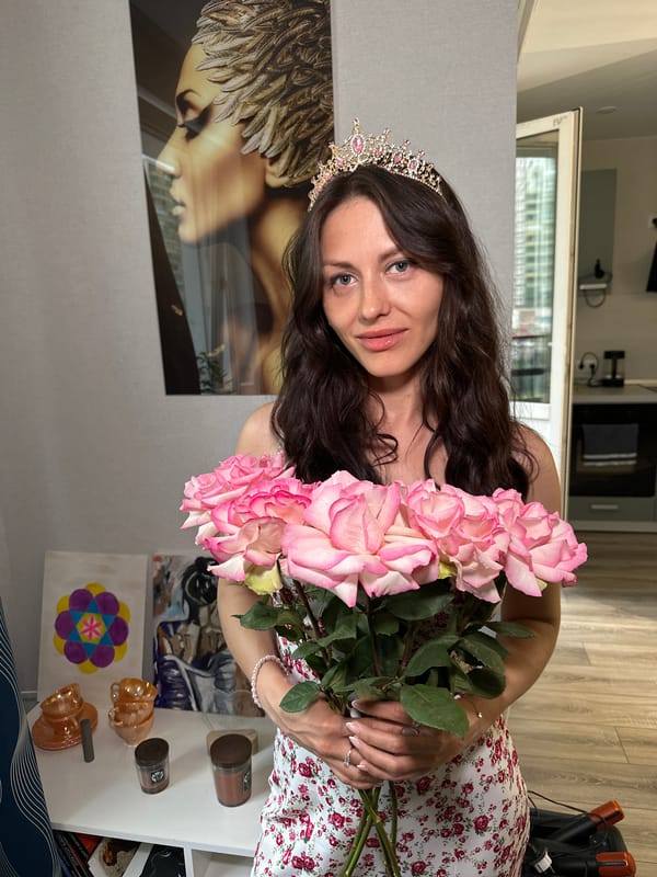 Tiara and roses in a Russian home celebration