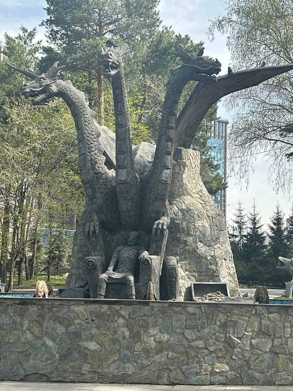 Morning scenes documented around dragon monument and church in Novosibirsk