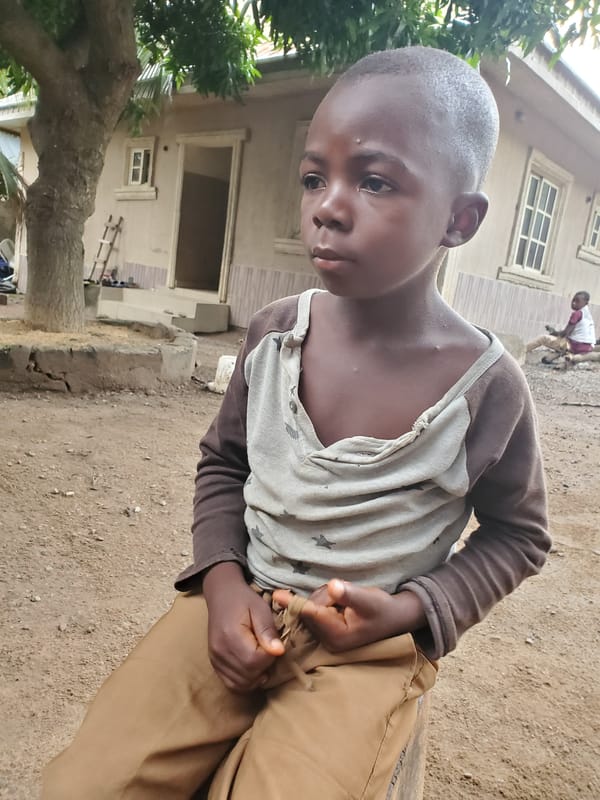 Child with fabric, hen with chicks observed at unknown location