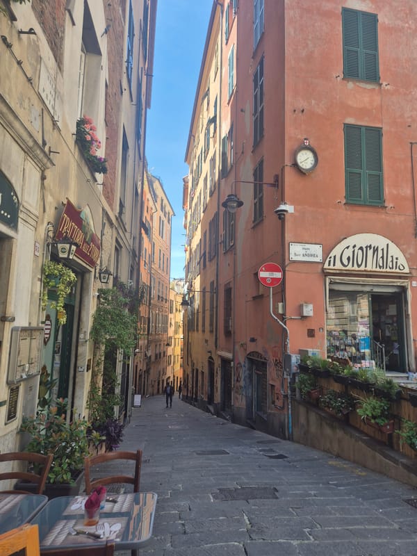 Street scenes documented in narrow Genoa thoroughfare