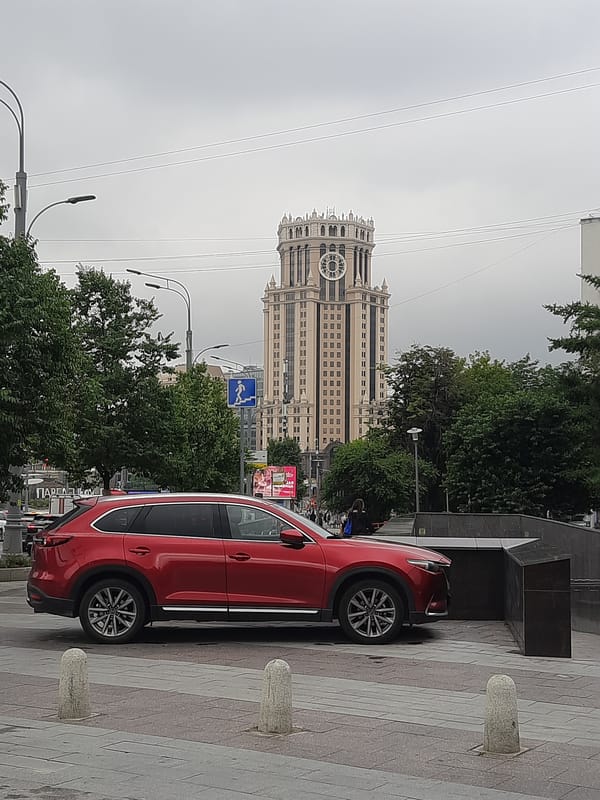 Cloudy day along a Moscow river and city streets