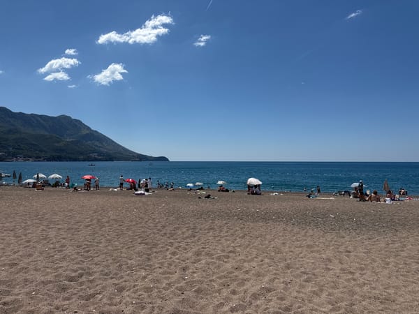 Summer morning along Montenegro's Budva Riviera beaches and streets