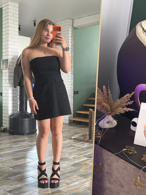 Woman photographs herself indoors and outdoors in Russian village