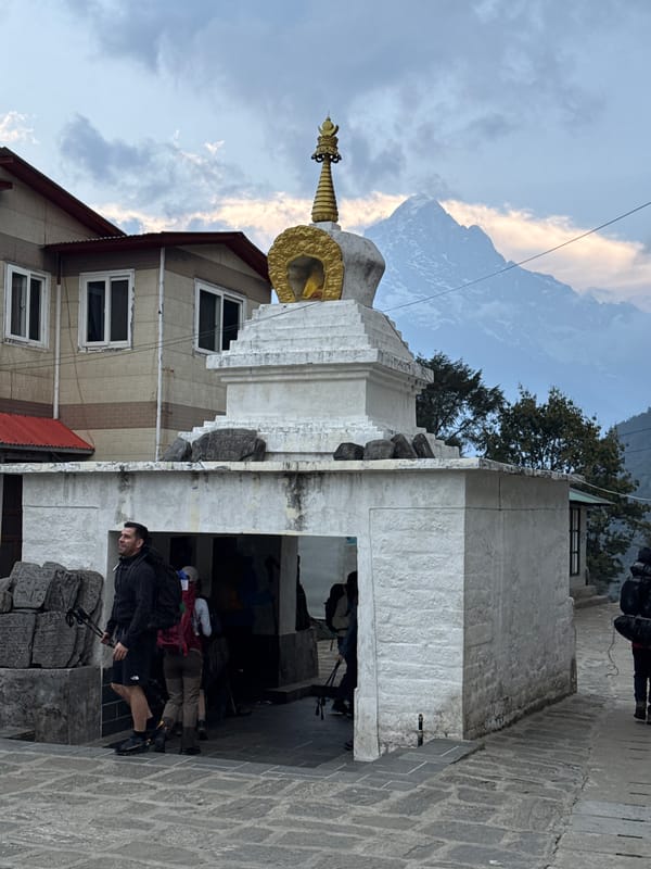 Buddhist stupa documented in mountainous Lukla, Nepal