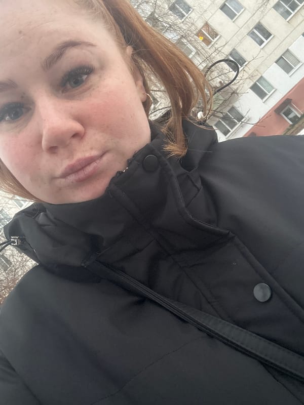 Early morning selfie captured on snowy Chaikovsky sidewalk