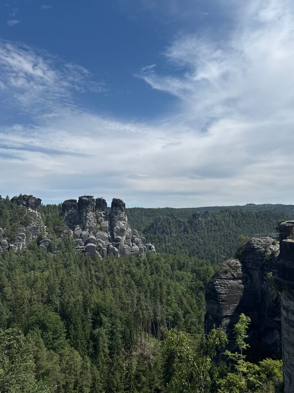 Exploring Bastei's sandstone cliffs and bridge in Saxon Switzerland