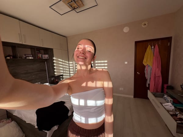Woman documents morning routine through selfies in Bulgarian village