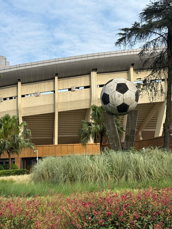 Soccer ball sculpture spotted in Qingyang District plaza