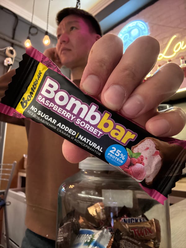 Person holds protein bar in Khimki, Russia