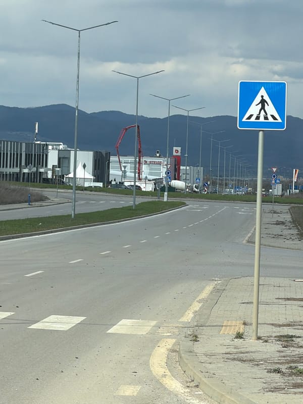 Pedestrian crossing documented on unnamed road in Bozhurishte, Bulgaria