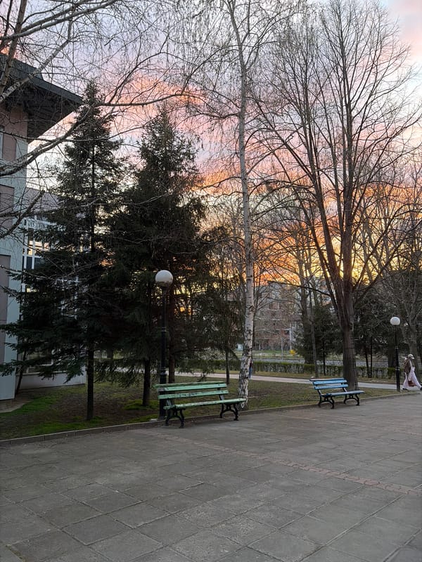 Park scene captured at dusk in Blagoevgrad Bulgaria