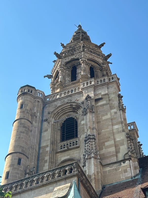 Sunny afternoon in Heilbronn, centered on its Gothic church tower.
