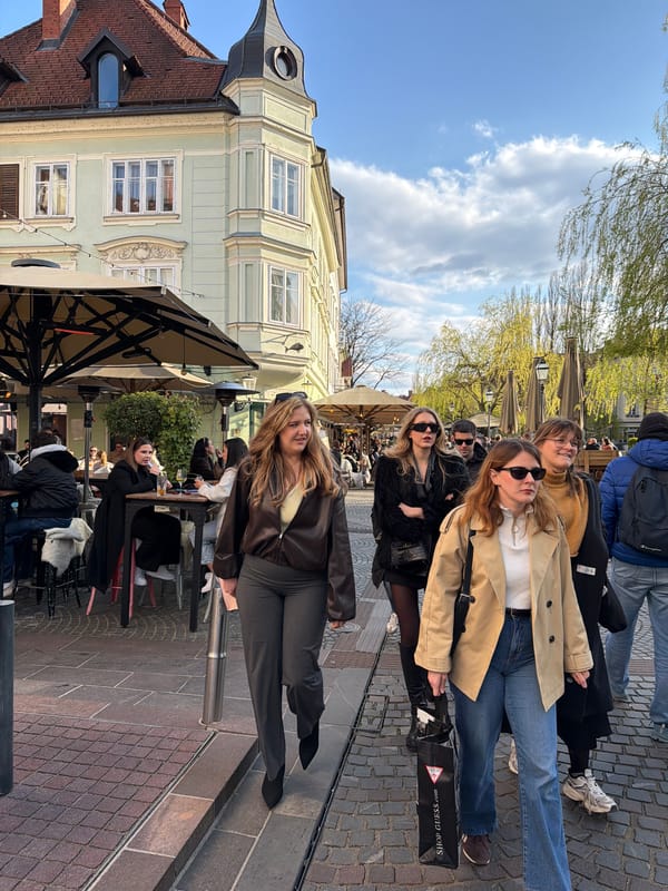 Afternoon street life captured in Ljubljana's historic center