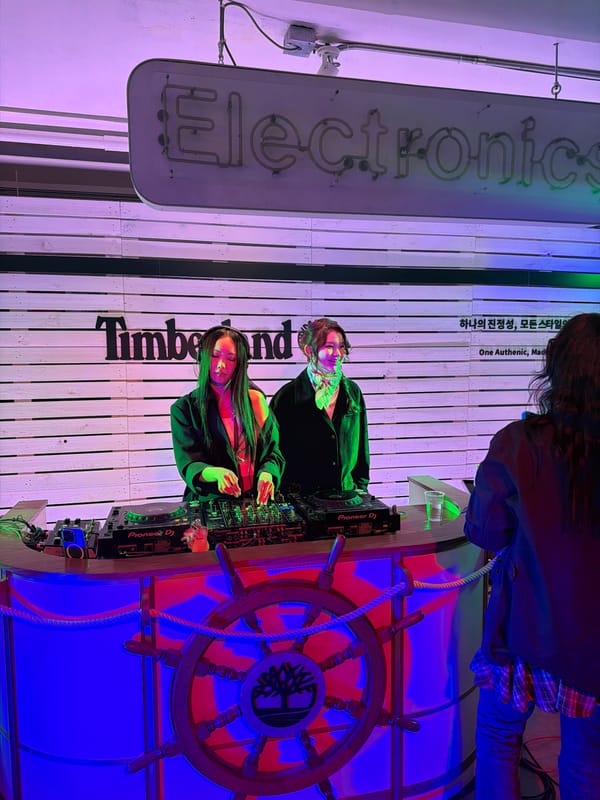 Female DJs perform at Timberland event in Seoul electronics store
