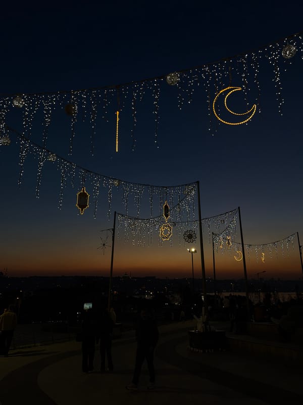 Evening decorative lights illuminate Beyoğlu district in Istanbul