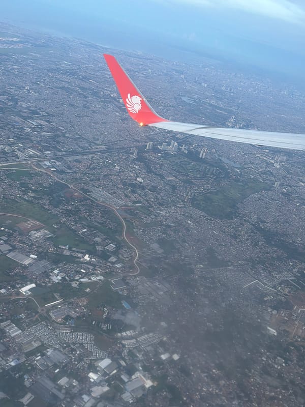 Aerial view captured over Ciakar, Indonesia from commercial aircraft