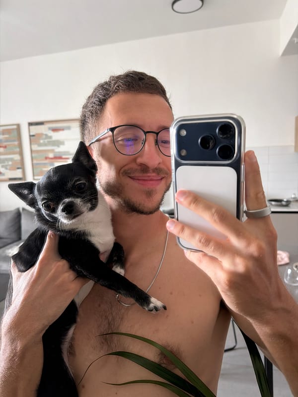 Man takes selfies with dog, companion in Tel Aviv building
