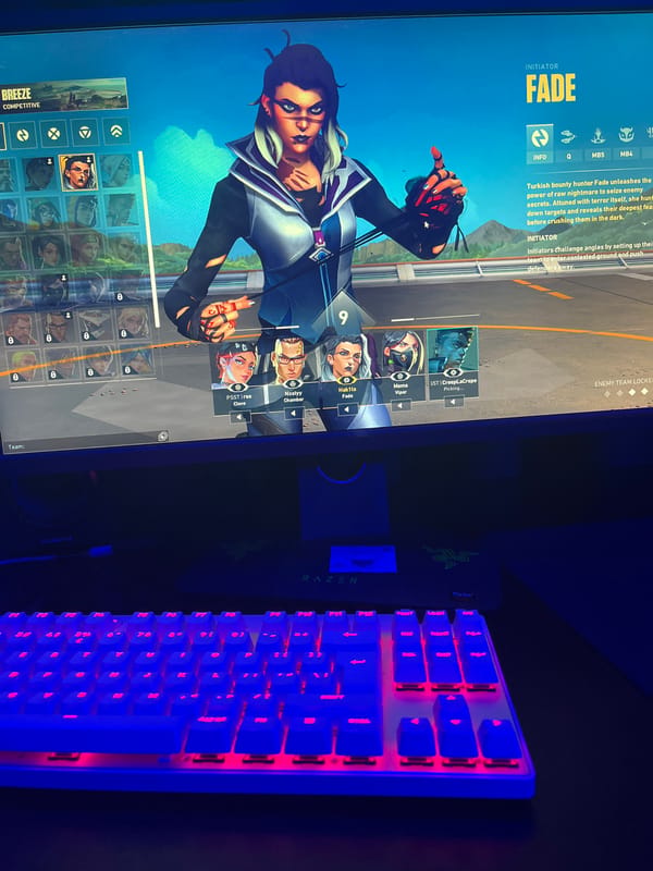 Gaming setup spotted in Burgas showing Valorant character selection