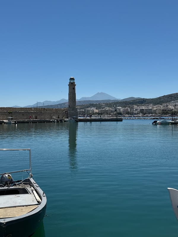 Rethymno old town and Venetian harbor on a sunny morning