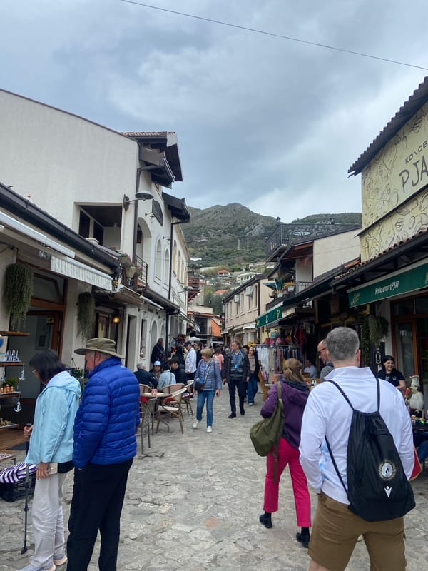 Tourist takes mirror selfie in Stari Bar, Montenegro