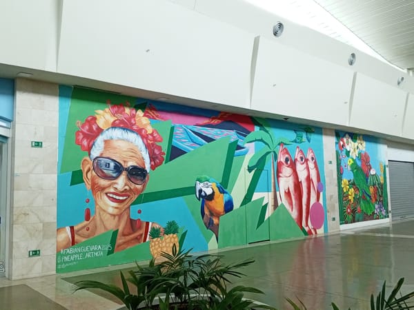Tropical mural spotted in modern Pampatar public building