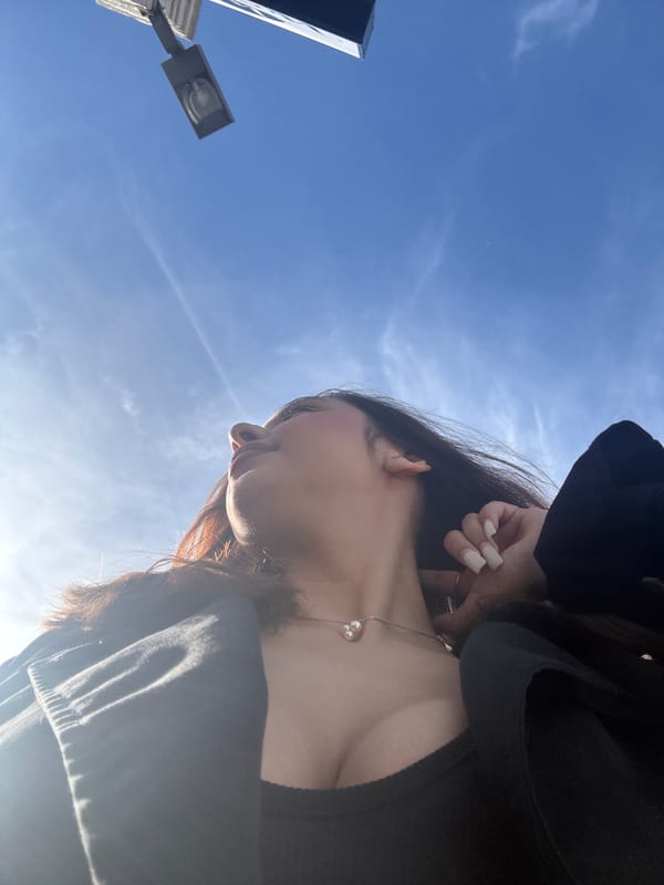 Woman photographed against blue sky in Mönchengladbach