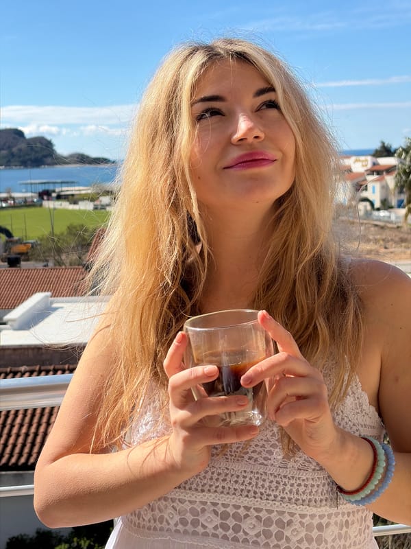 Tourist documents morning routine and sightseeing in Budva, Montenegro