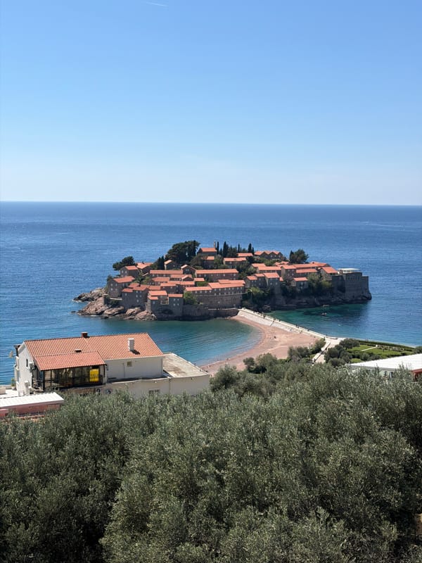 Tourist captures scenic views of Sveti Stefan island resort