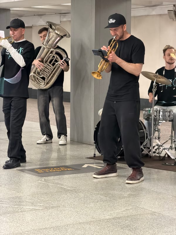 Brass band plays live in a Moscow Metro station