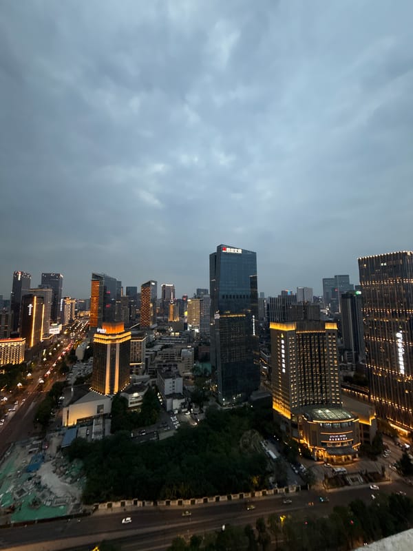 Dusk cityscape captured in Chengdu's Jinjiang District