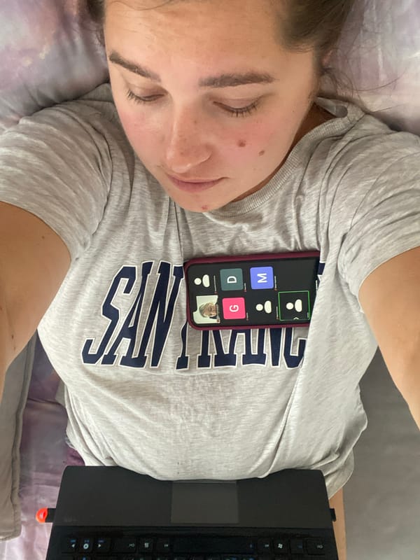 Multi-device video call in progress from a Perm bedroom