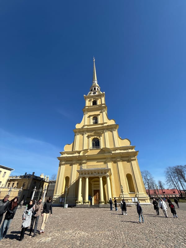 Tourist documents sunny morning visit to Peter Paul Fortress