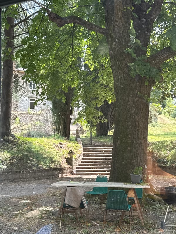 Rustic outdoor table setting documented in Erba, Italy