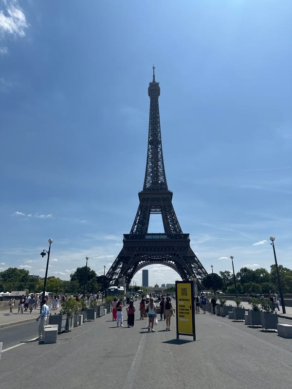 Eiffel Tower and Trocadéro esplanade on a sunny July morning