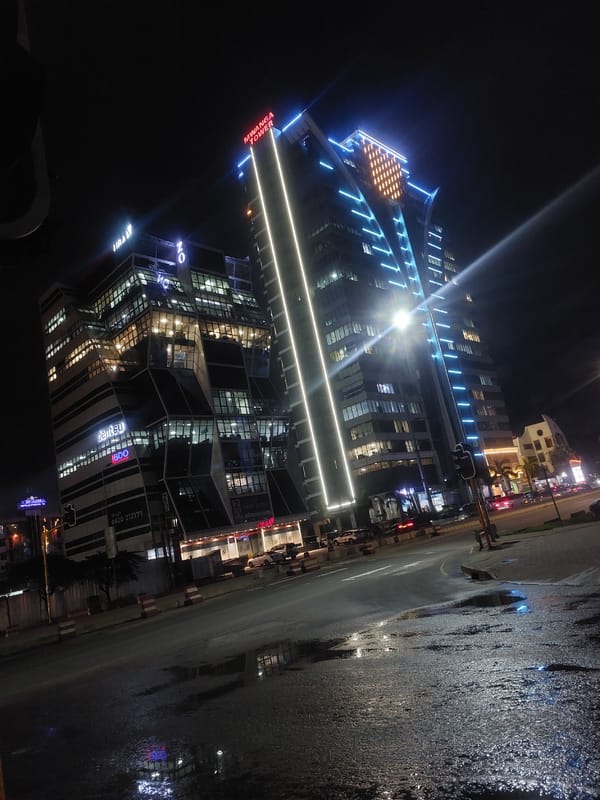 Dar es Salaam commercial district documented during evening hours