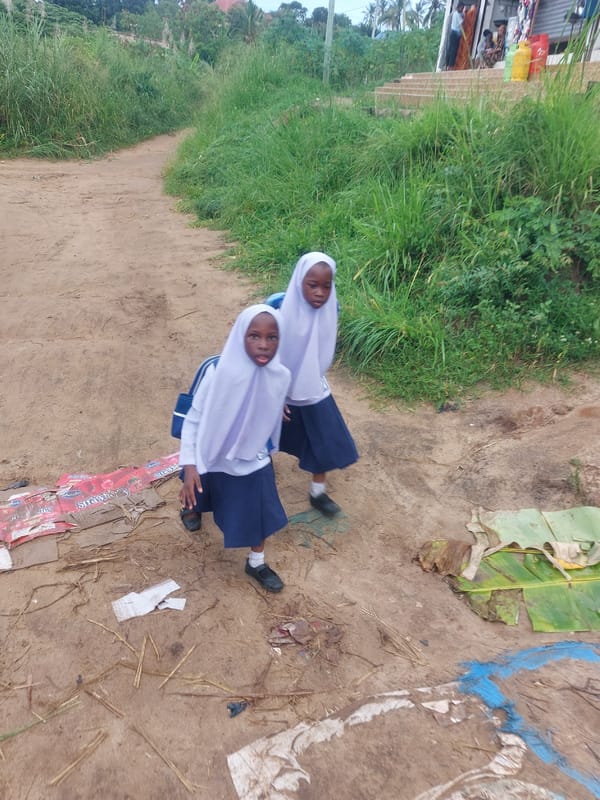 Daily life captured: schoolgirls and women on Dar es-Salaam paths