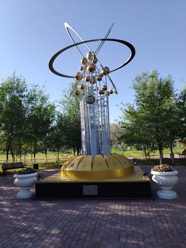 Afternoon at Baikonur Cosmodrome's outdoor space hardware displays