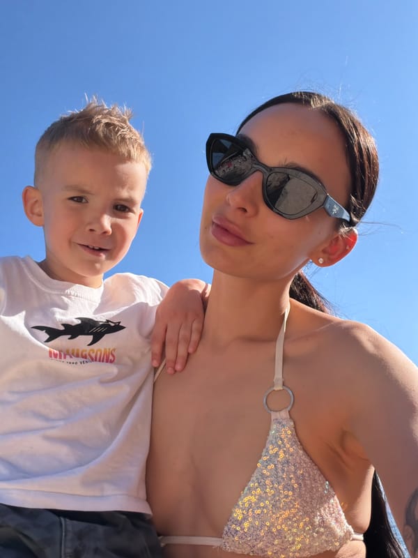 Mother and child enjoy seaside outing in Kostrena, Croatia