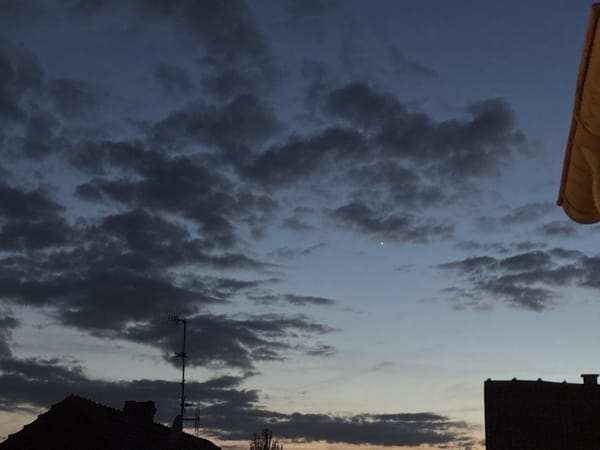 Twilight sky displays color gradient over Bischheim, France