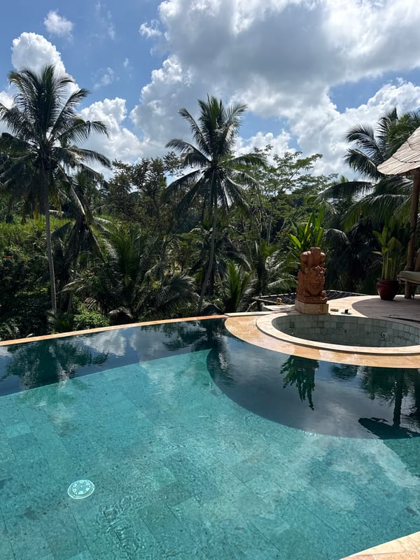 Early morning garden and water features documented in Blahbatuh