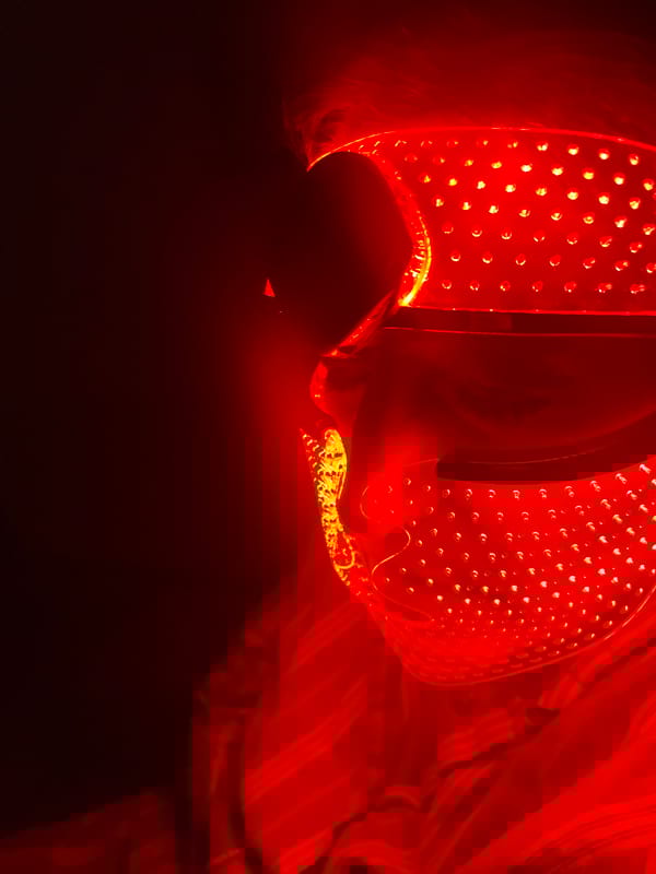 Person Uses Red LED Therapy Mask in Mexico