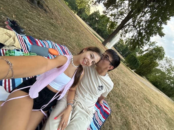 Picnic blanket hangout in a Hanau park, summer evening