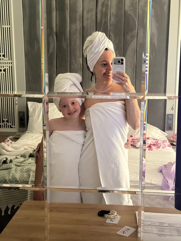 Woman, child in towels observed at mirrored location in Turkey