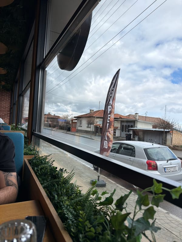 Morning scene documented at café in Radilovo, Bulgaria
