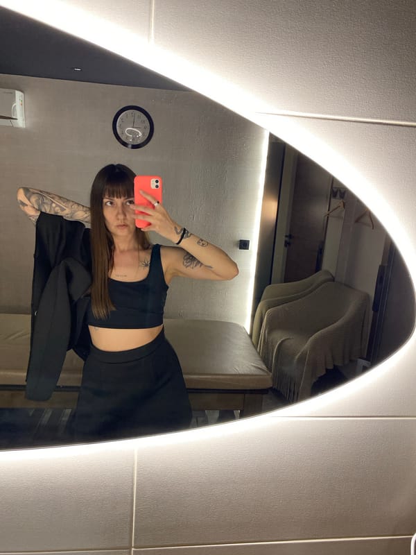 Woman takes mirror selfie in Votkinsk, Russia