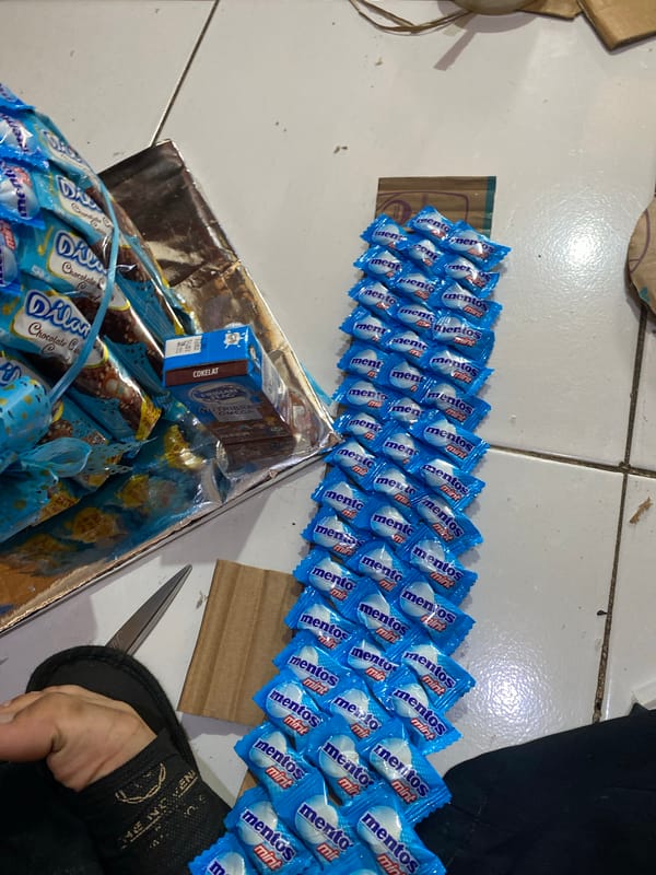 Handmade snack tower gift assembled at home in Ta', Indonesia