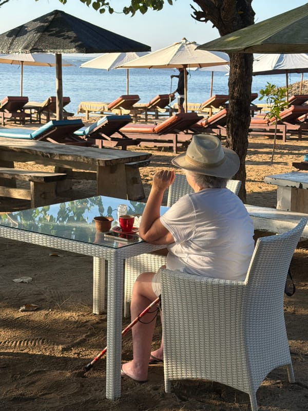 Lazy afternoon at a Denpasar beachside park and café strip
